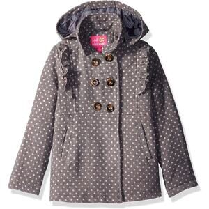 PINK PLATINUM Ruffle Coat Buttons Jacket Toddler Girls Gray Polka Dot Wool 18m